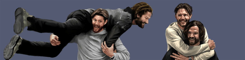 digital painting two moments of jared and jensen carrying each other